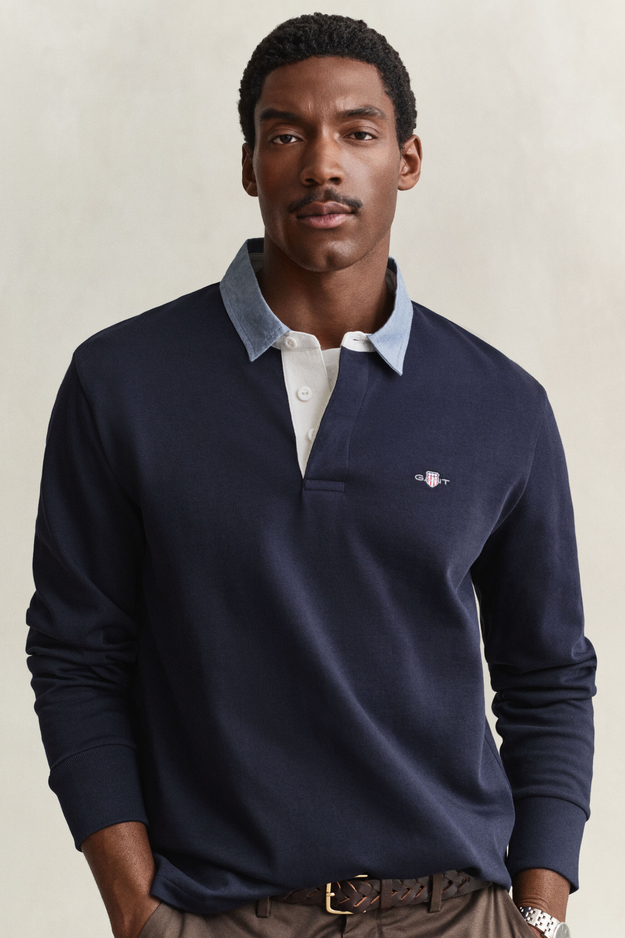 Heavy Rugger med krave i chambray