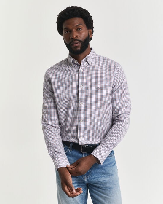 Regular fit klassisk poplin-skjorte med mikrotern