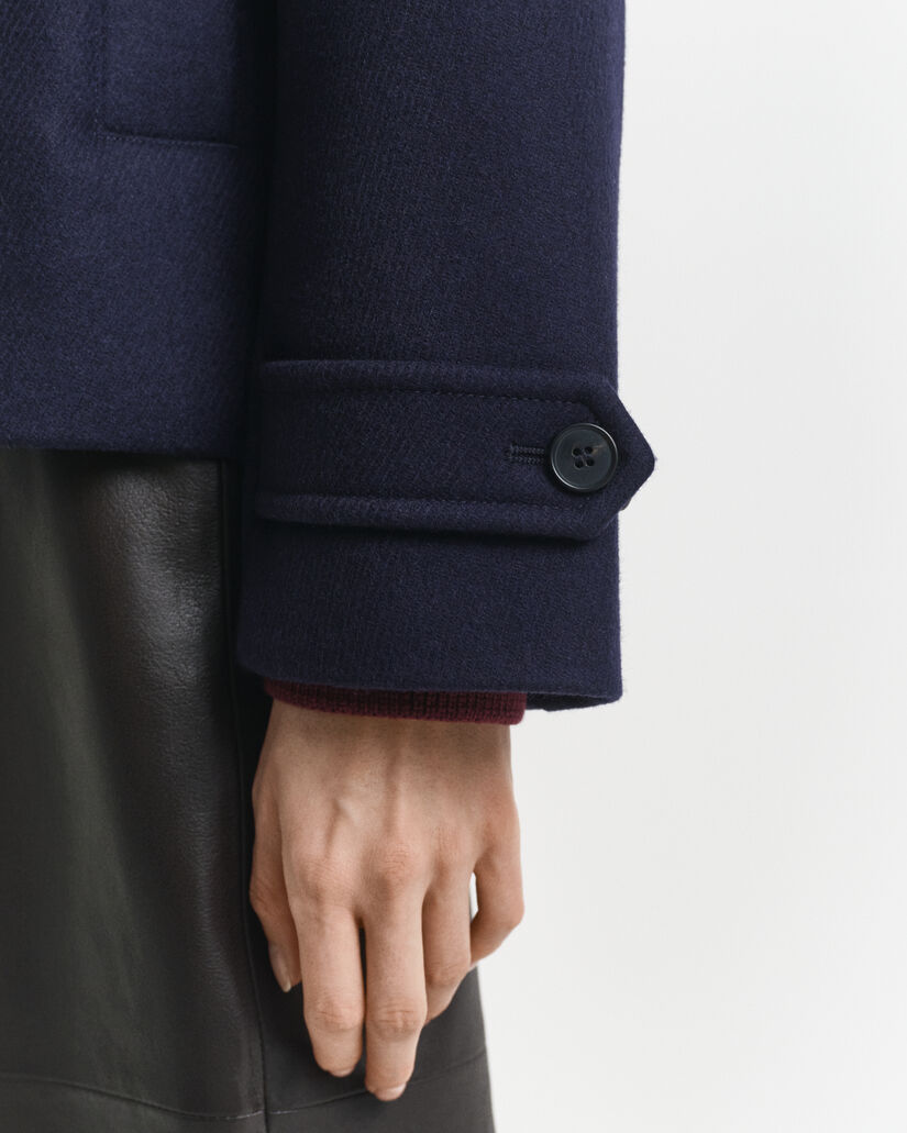 Kort bilfrakke i uldblanding