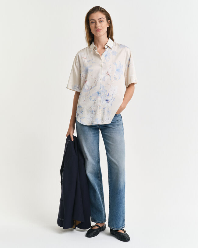 Regular fit skjorte med blomstertryk og korte ærmer