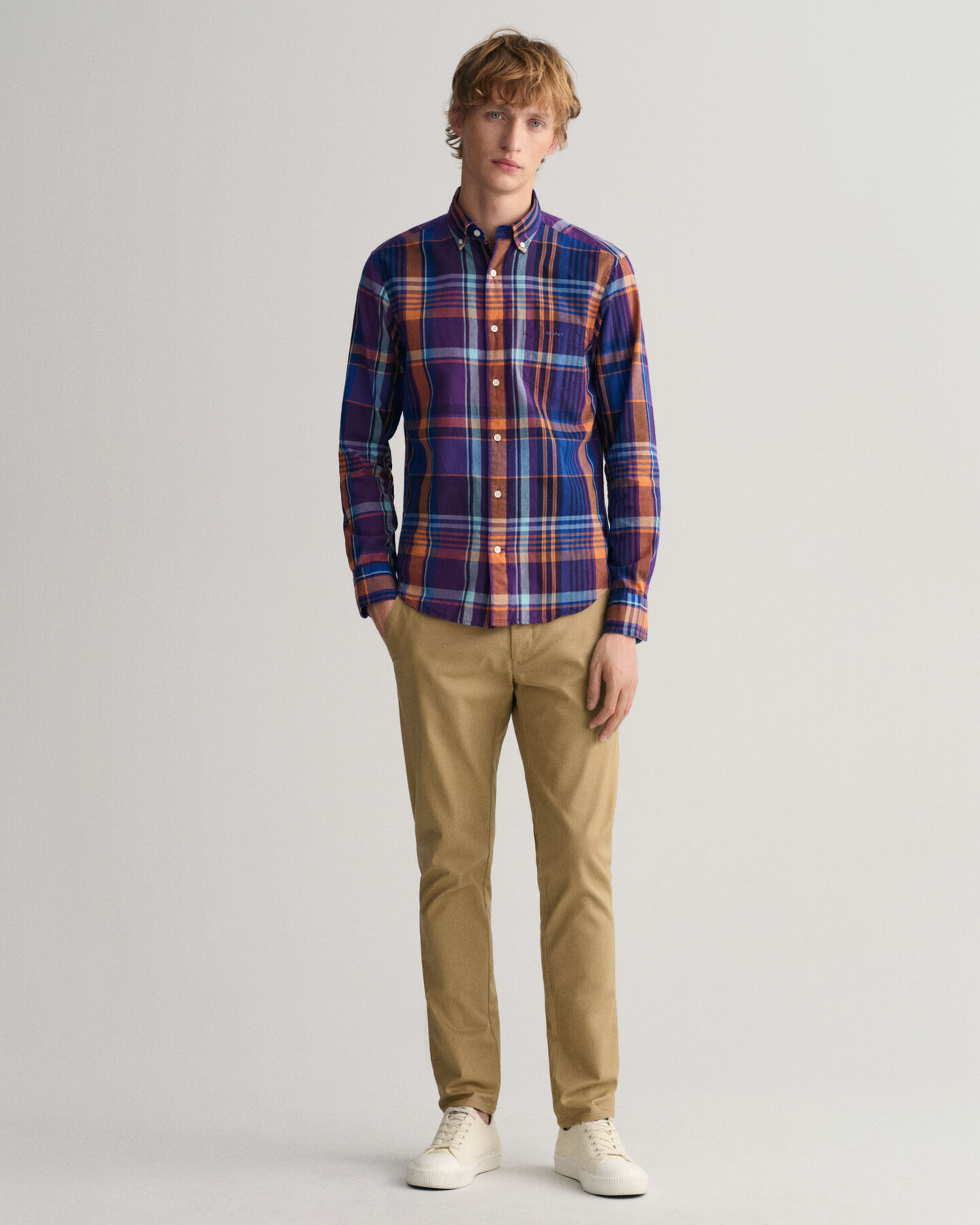 Regular fit farverig madras-skjorte