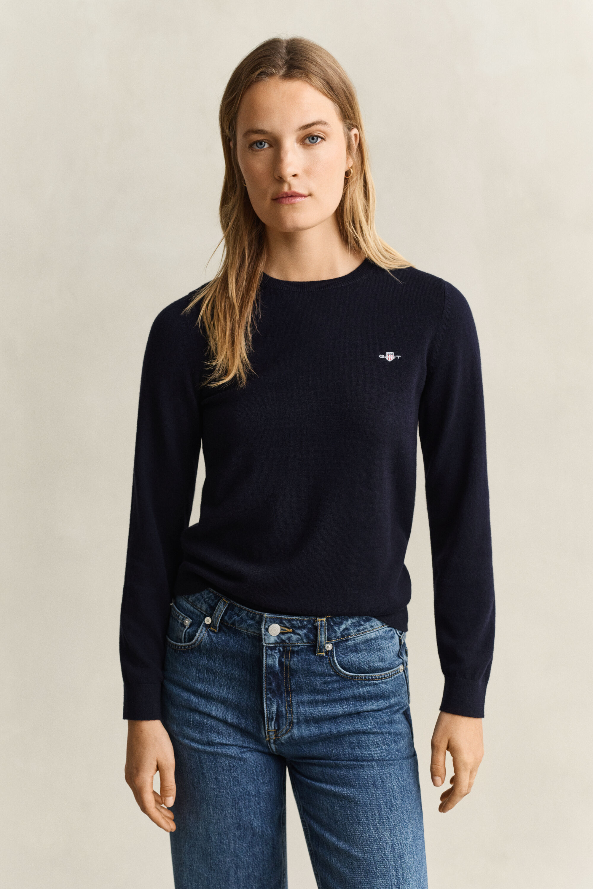 Crewneck sweater i uld og bomuld