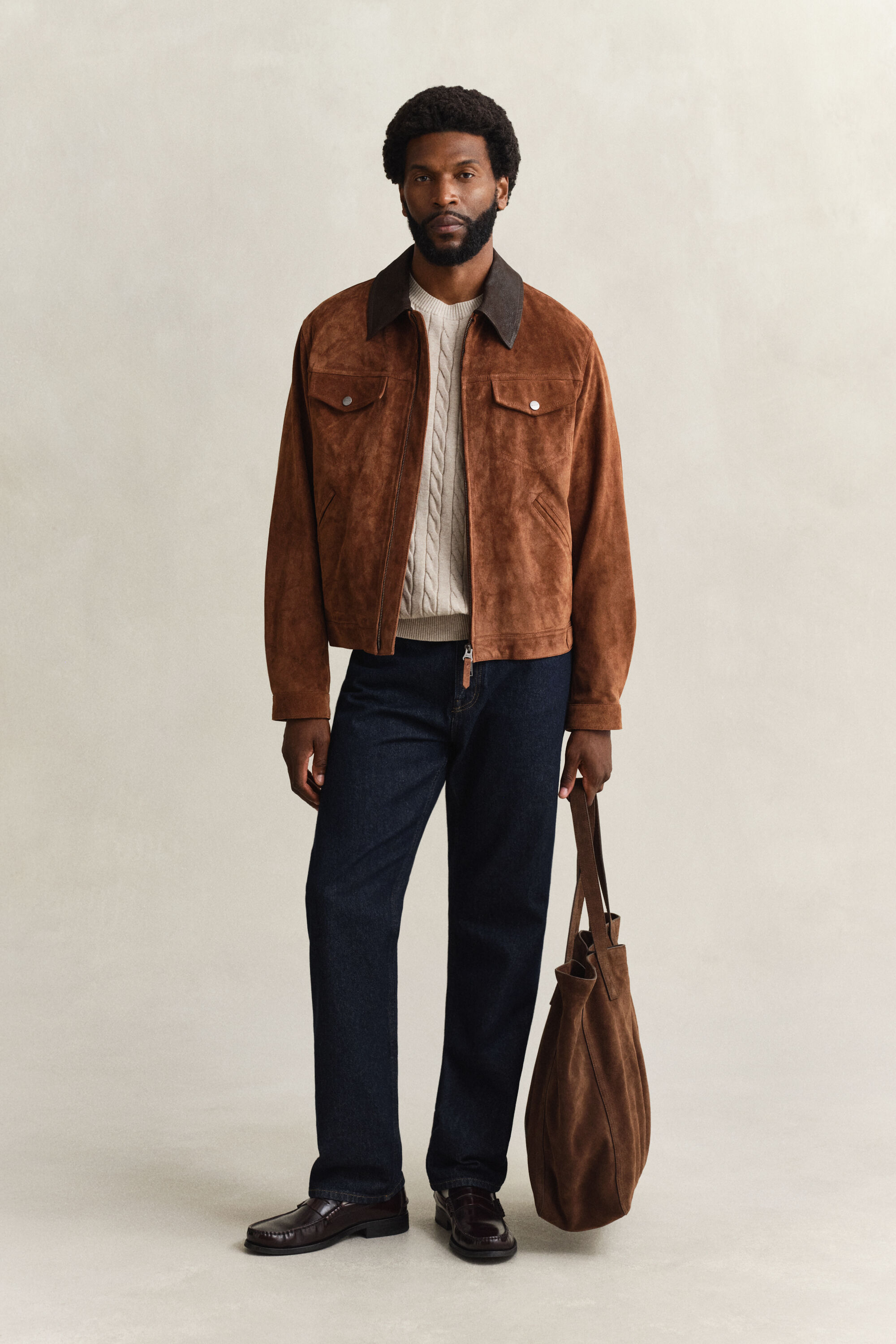 Kabelstrikket sweater i bomuld med korte ærmer