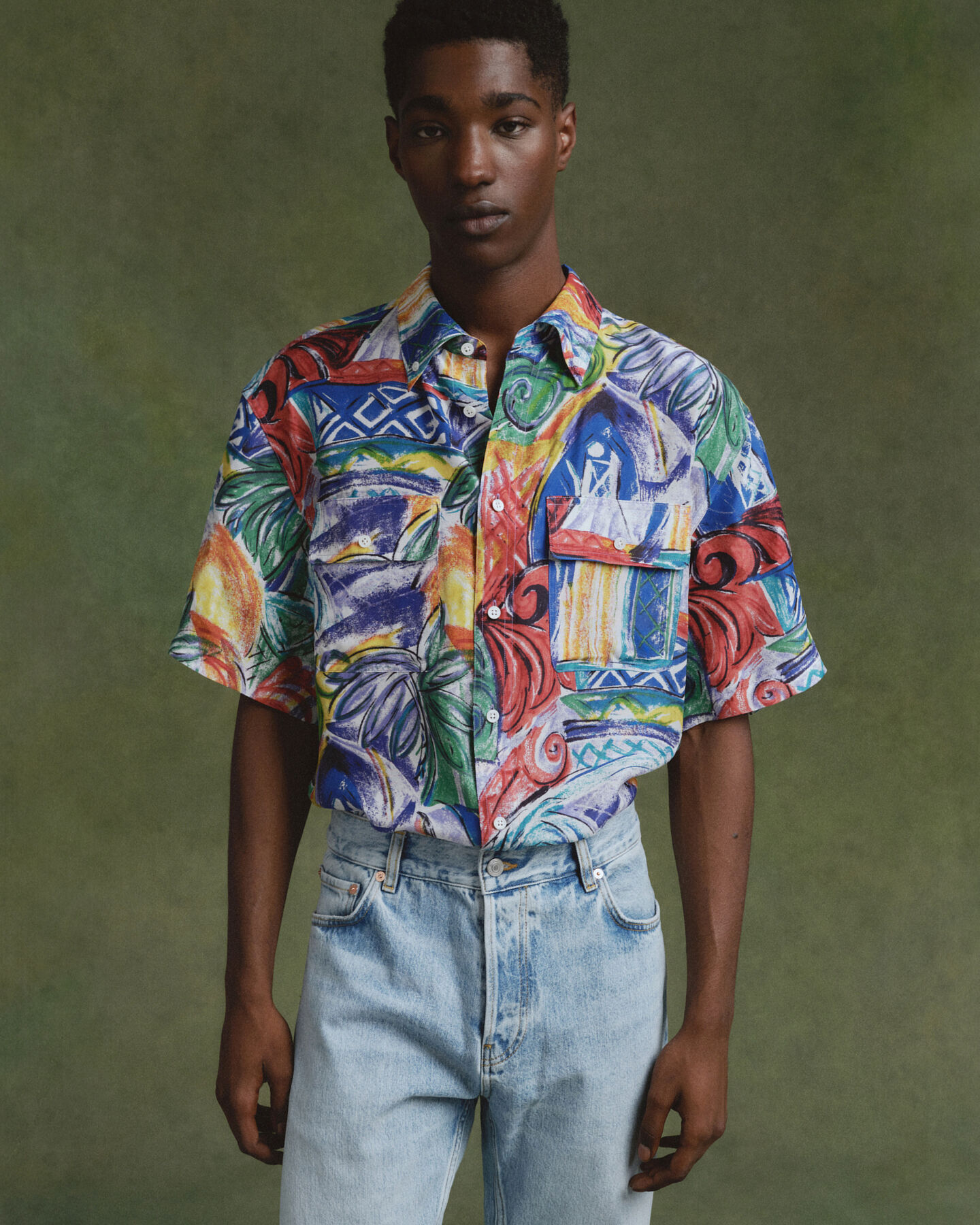 Relaxed fit silkeskjorte med tryk