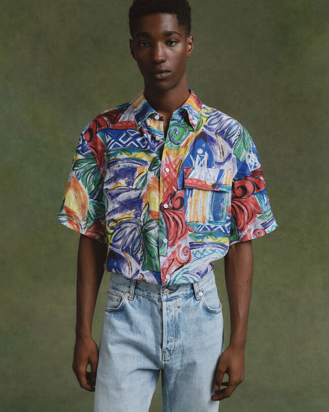 Relaxed fit silkeskjorte med tryk