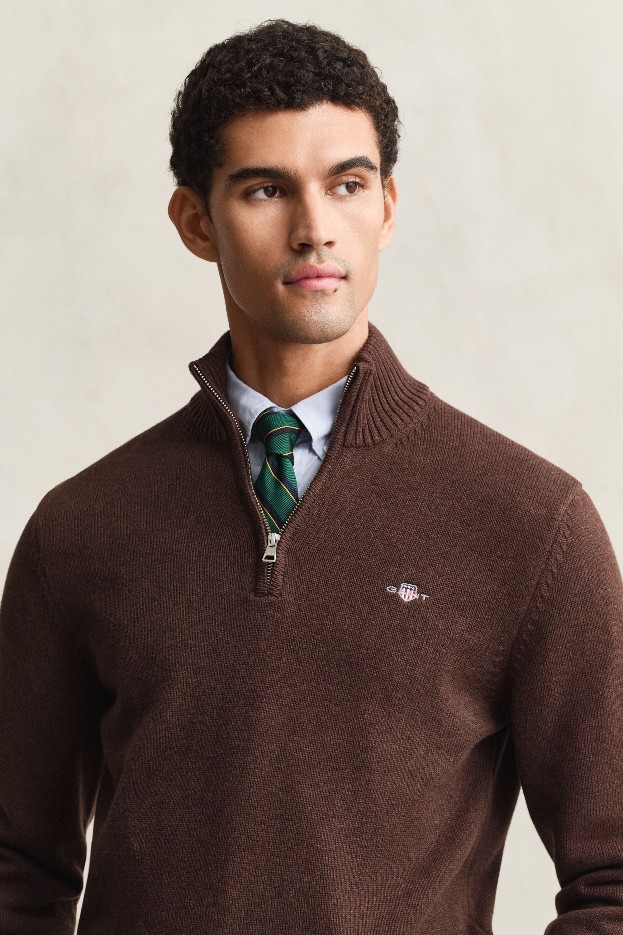 Afslappet sweater i bomuld med halv lynlås