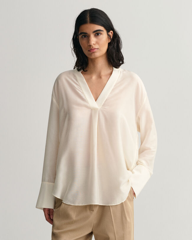 Relaxed fit bluse med stående krave