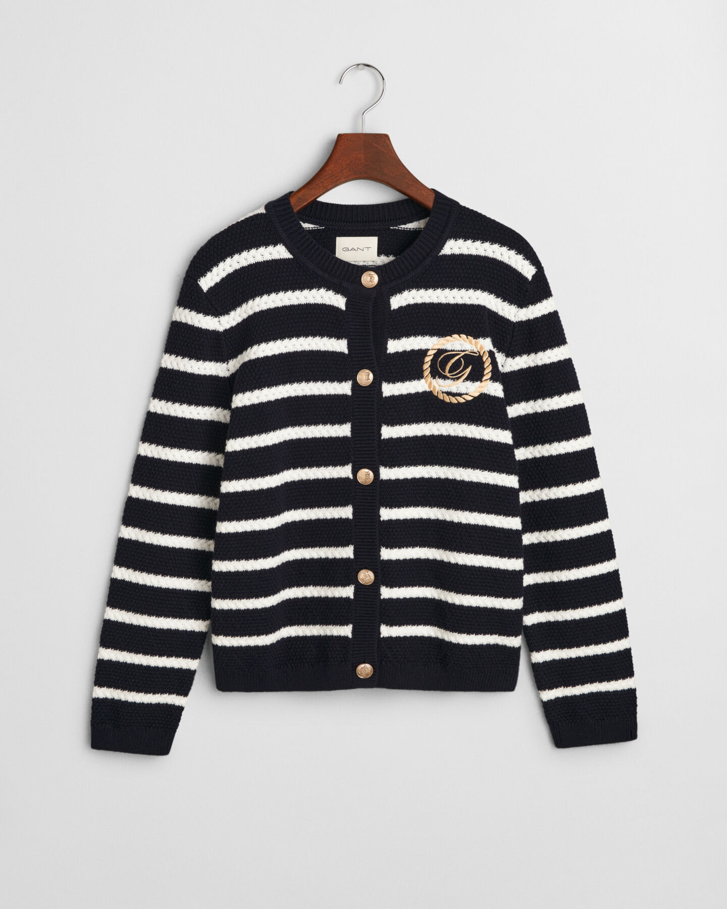 Stribet strikket jakke af bomuld