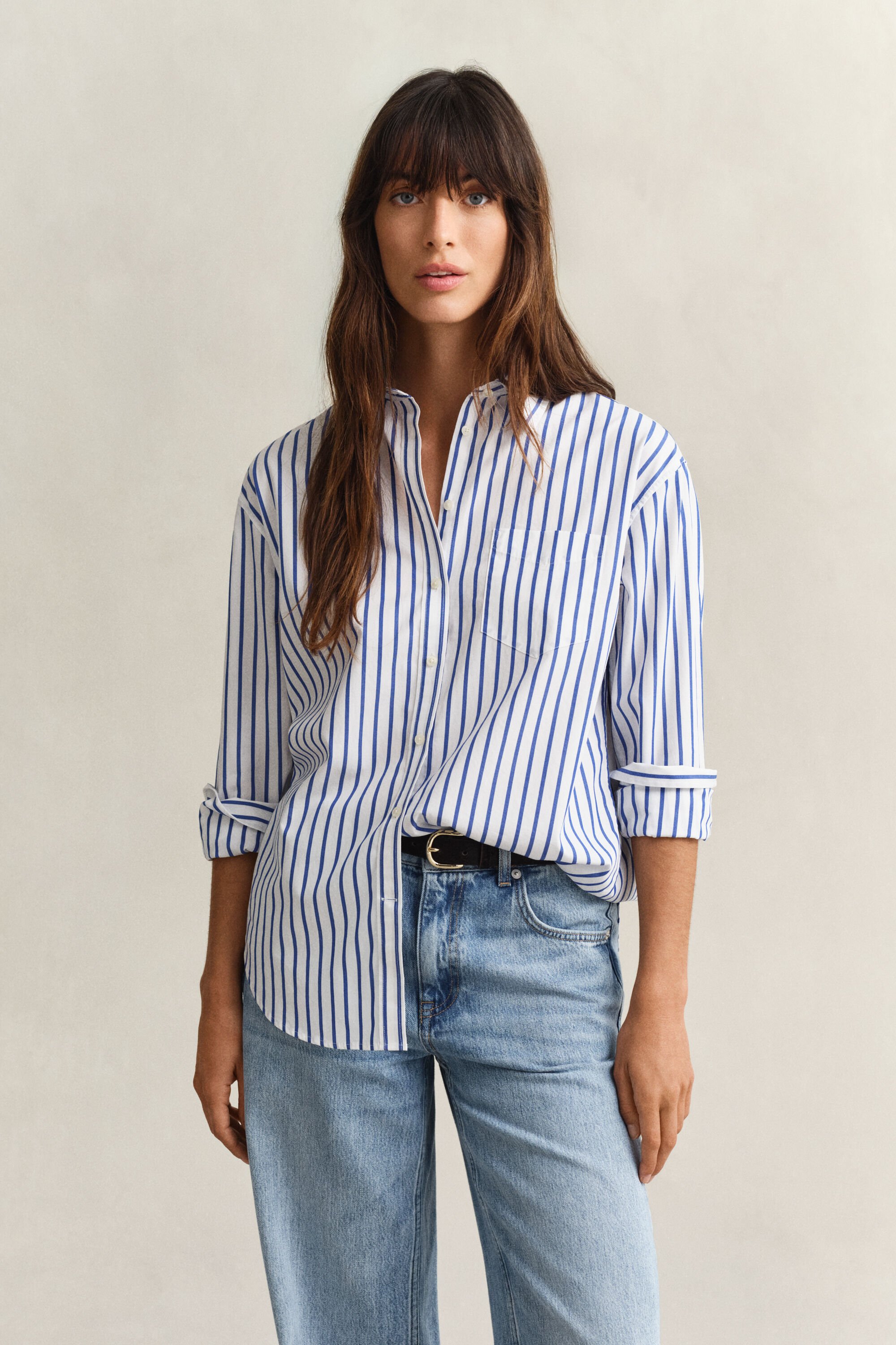 Relaxed fit klassisk stribet poplin-skjorte