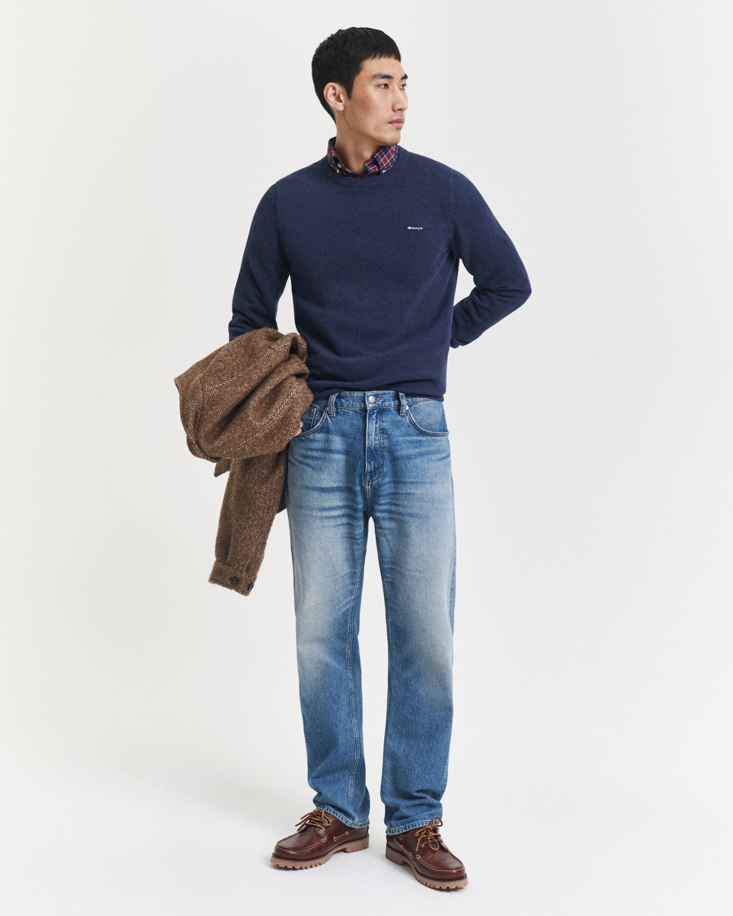 Crewneck sweater af bomuldspiqué