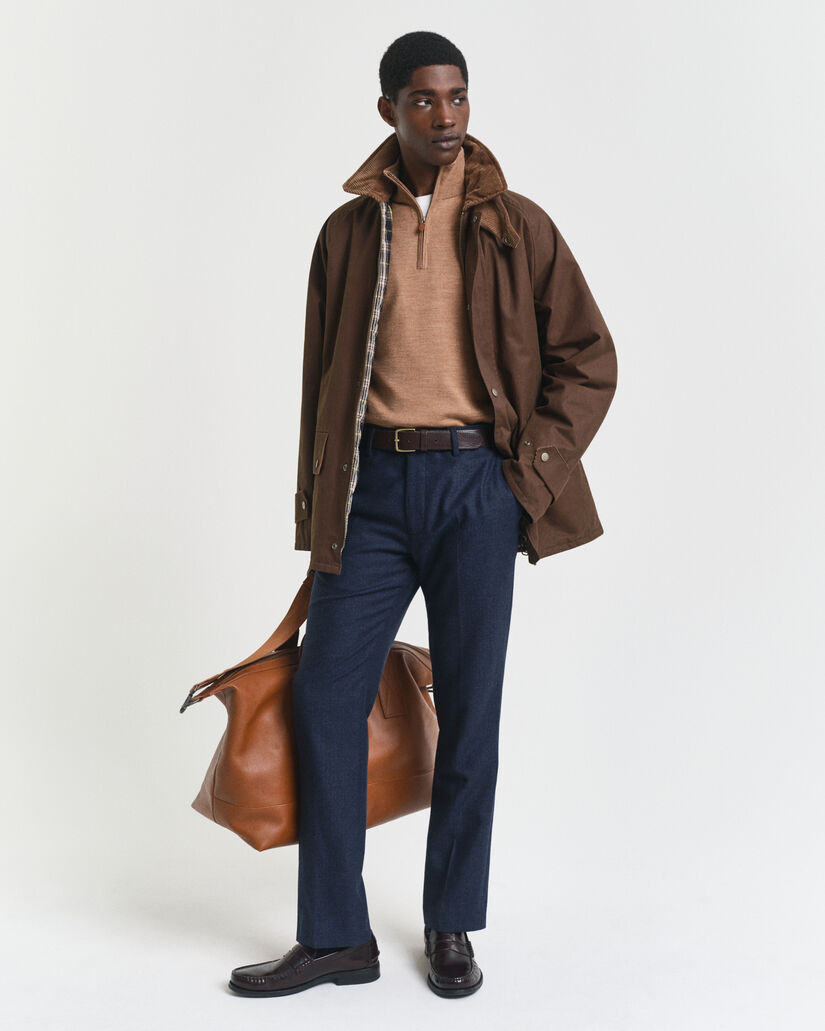 Sweater med halv lynl&aring;s i ekstra fin merinould