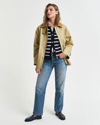 Stribet strikket jakke af bomuld