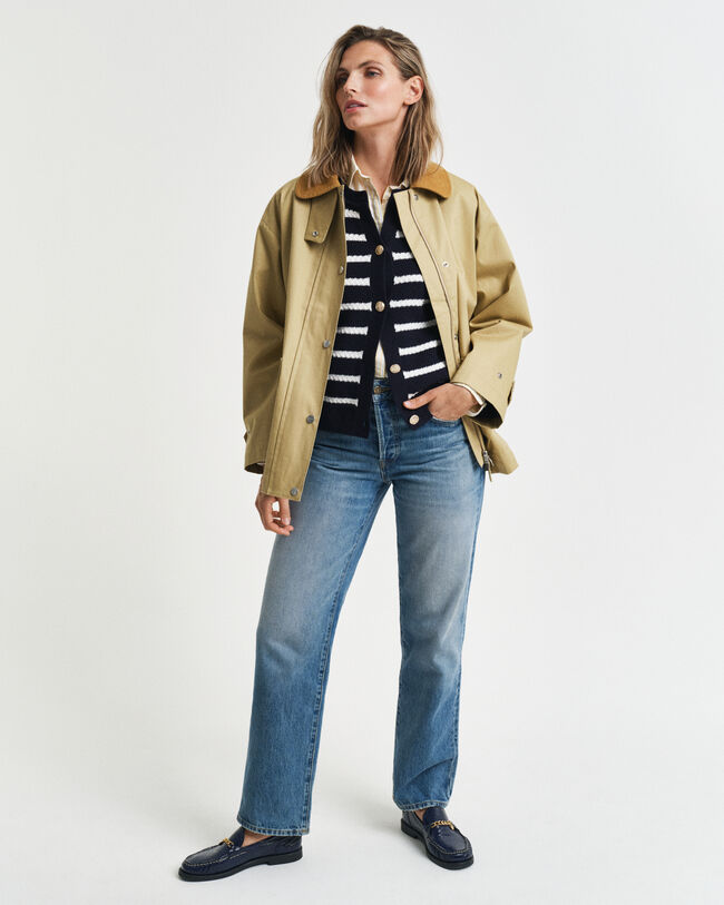 Stribet strikket jakke af bomuld