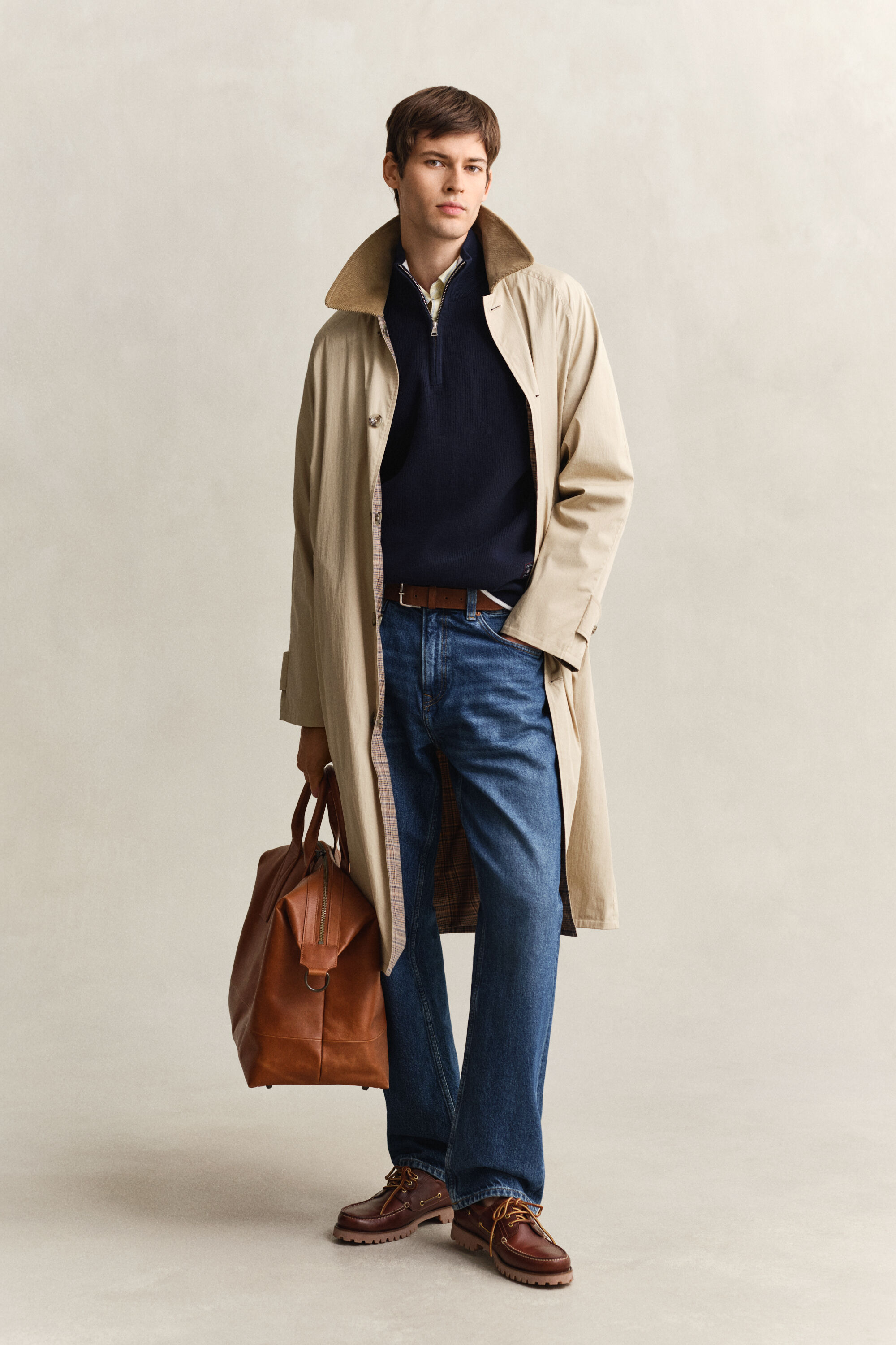 Ribstrikket sweater i bomuld med halv lynlås