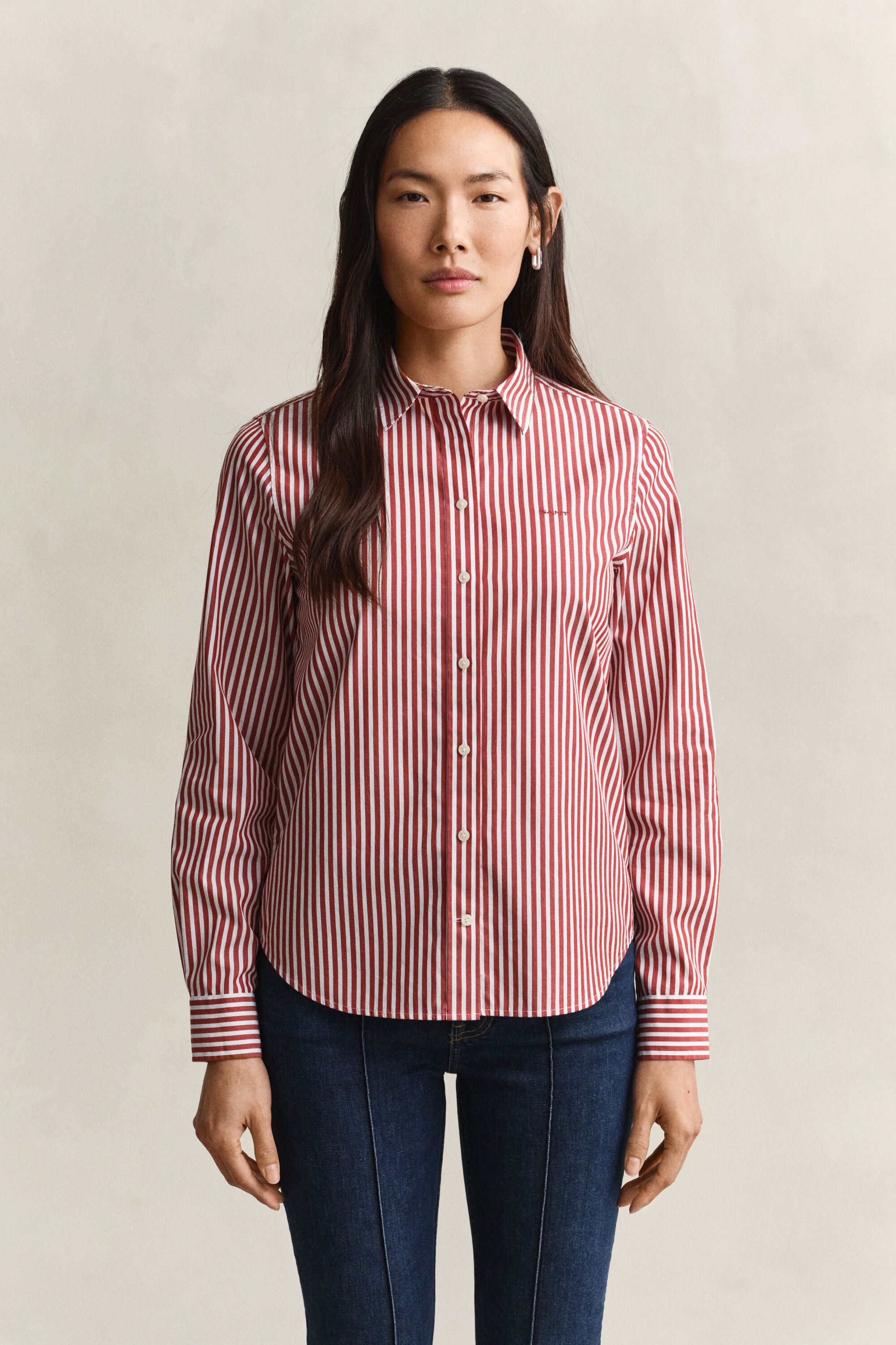 Regular fit stribet klassisk poplin-skjorte