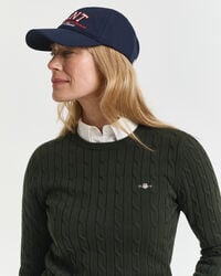 Crewneck sweater af strækbomuld med kabelstrik