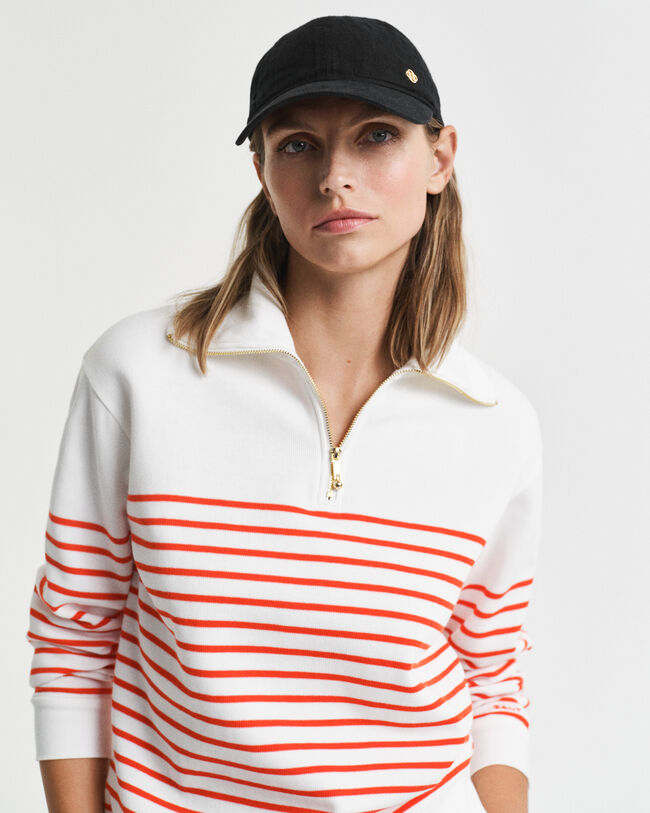 Ribstrikket breton sweatshirt med halv lynl&aring;s