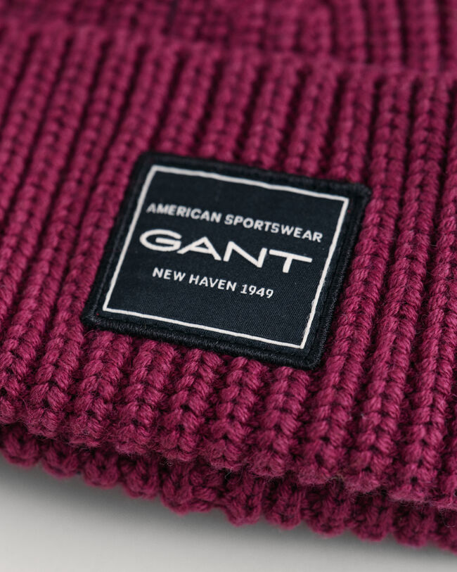 Ribstrikket beanie af bomuld