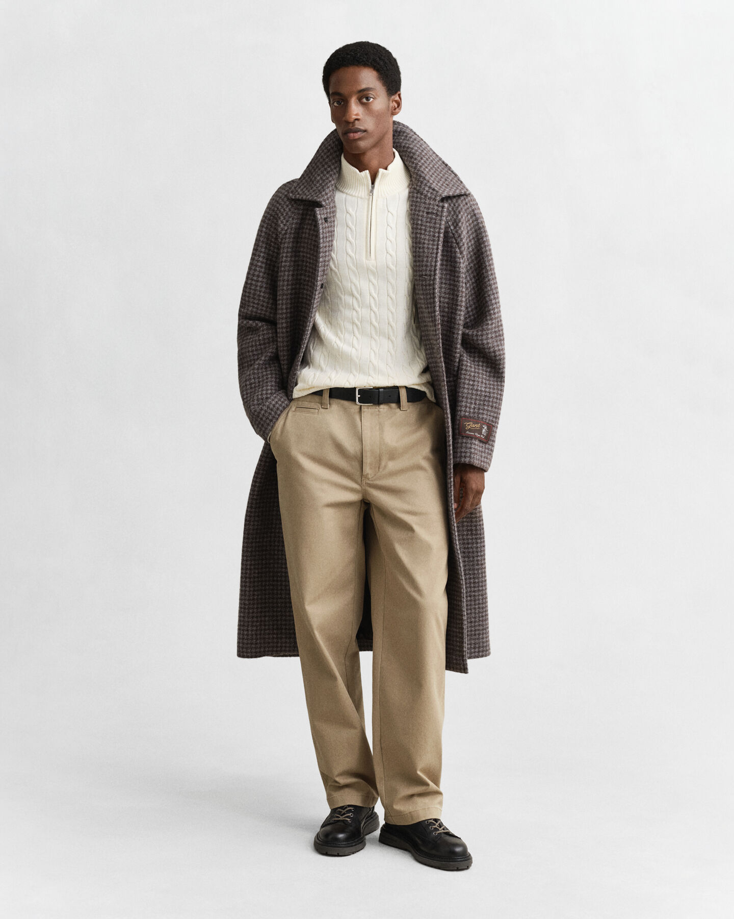 Kabelstrikket sweater af bomuld med halv lynlås