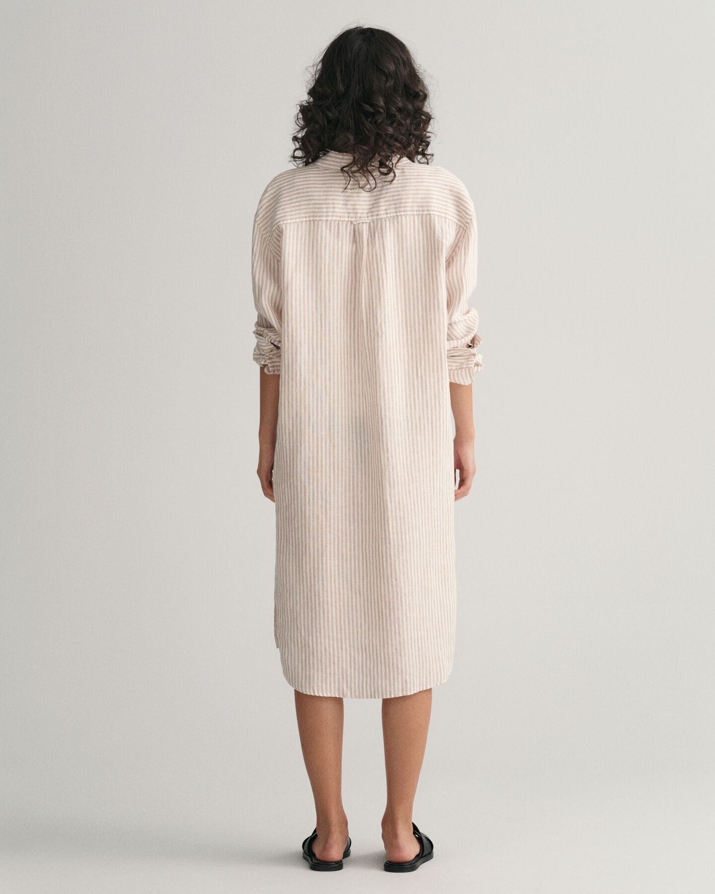 Stribet skjortekjole af hør