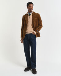 Ribstrikket sweater af bomuld og merinould med halv lynlås