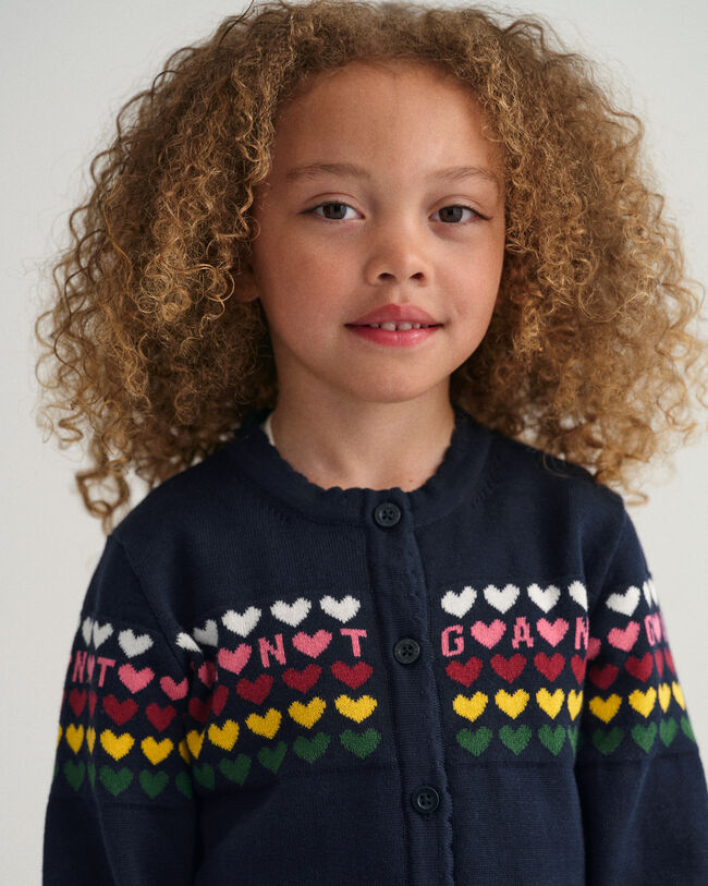 Girls cardigan med hjertestrik