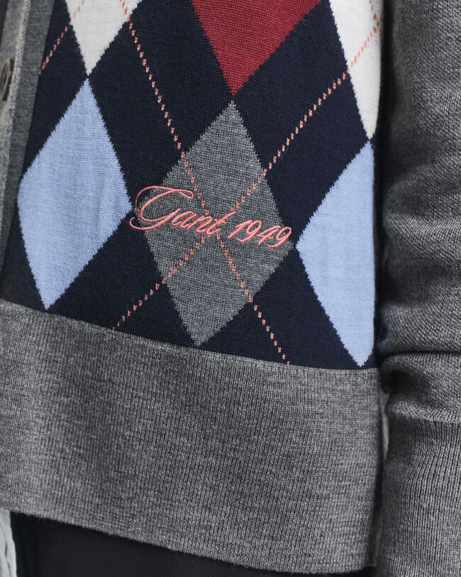 Argyle cardigan med V-hals