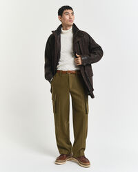 Kabelstrikket sweater af bomuld med rullekrave