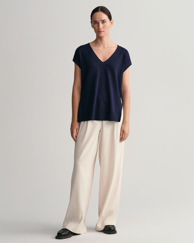 Vest i hørblanding med V-hals