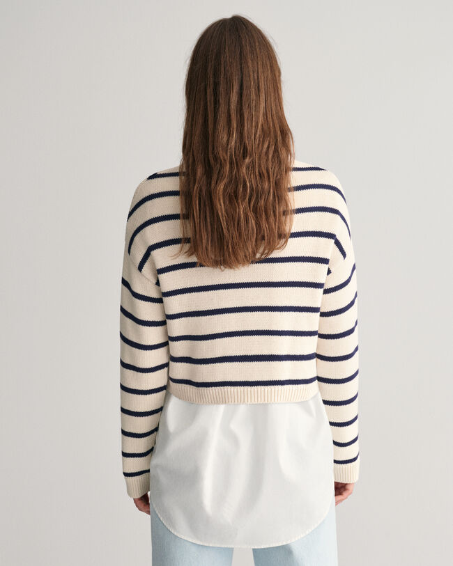 Stribet sweater med crewneck