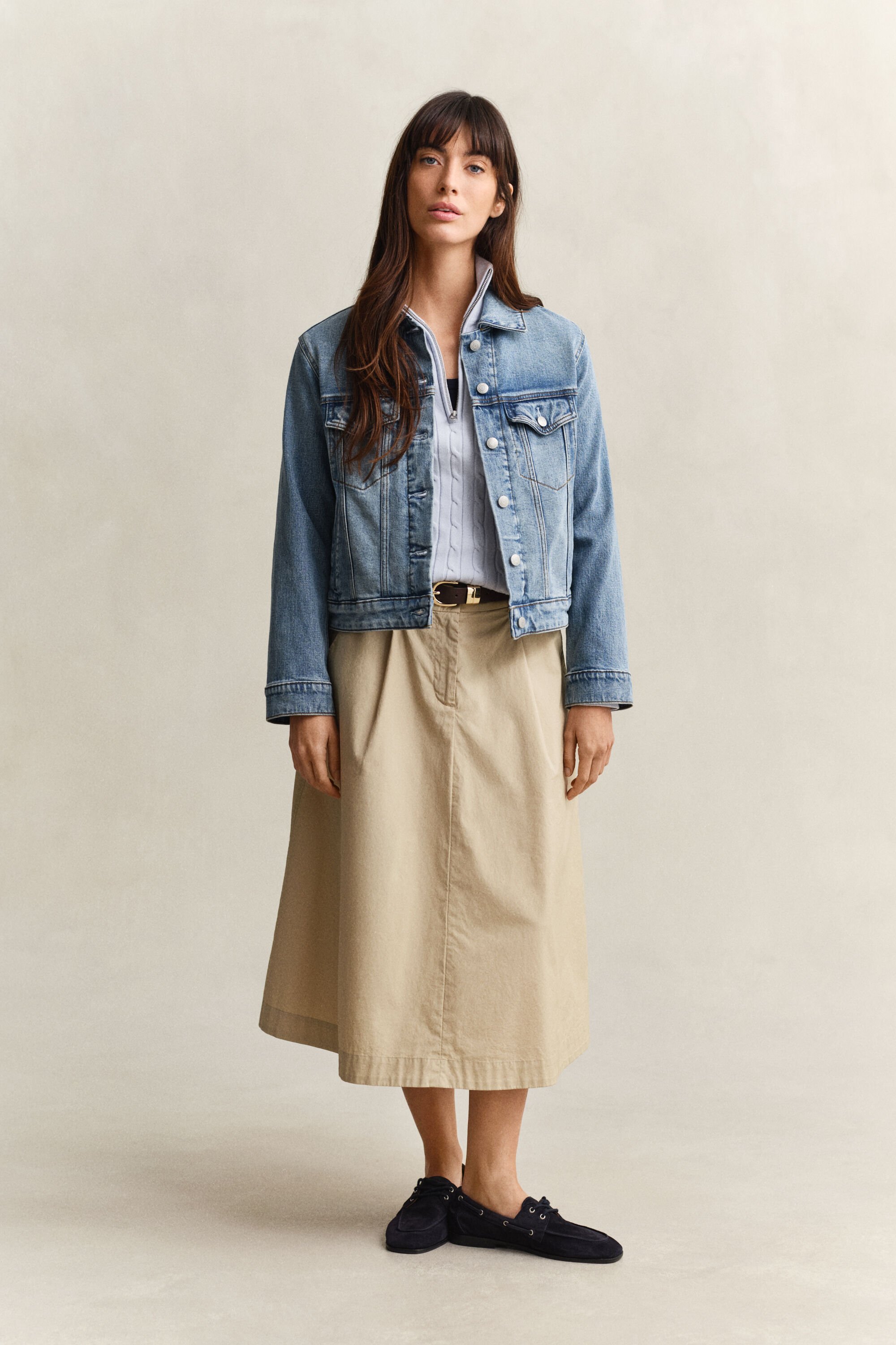 Kabelstrikket sweater med halv lynlås