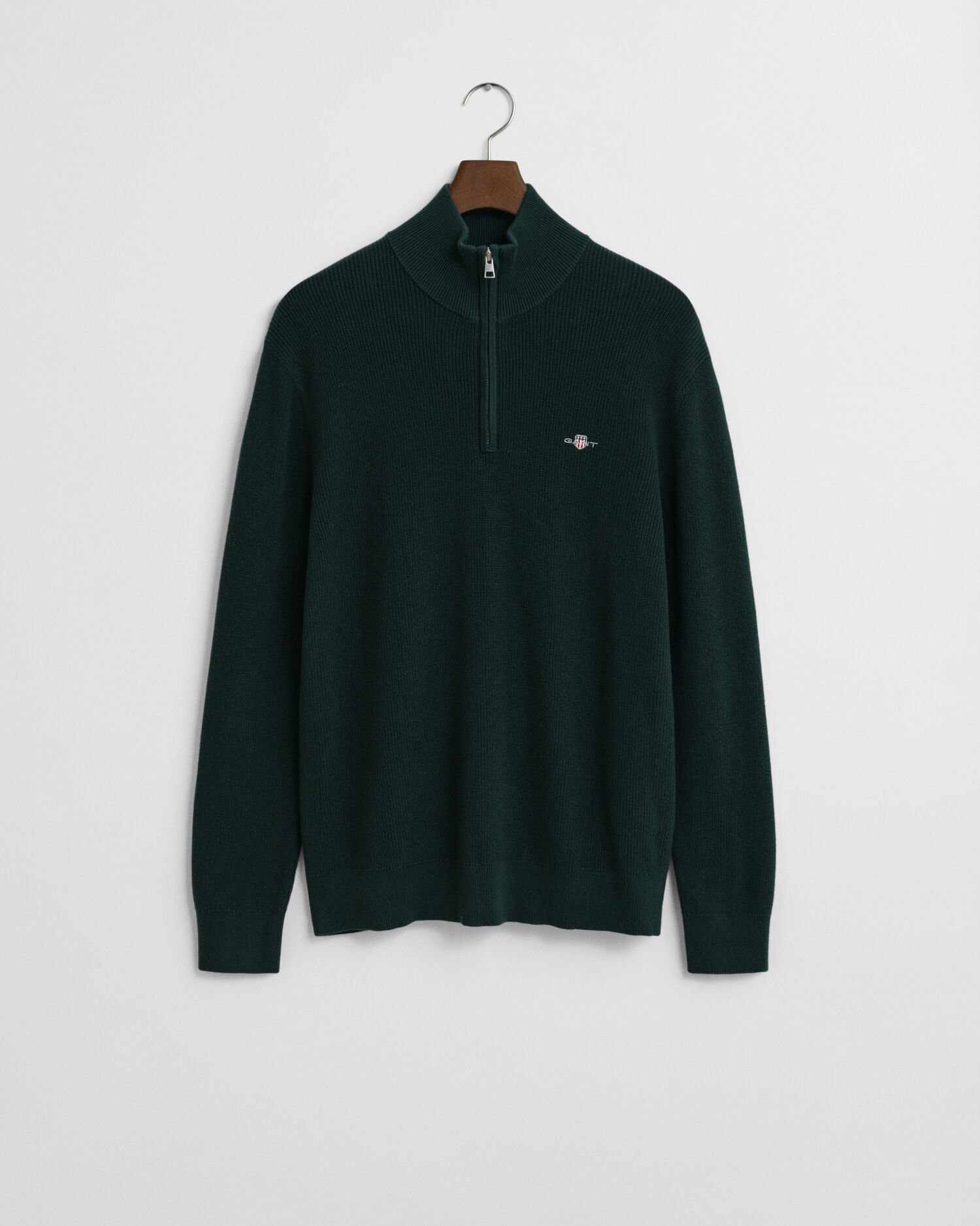 Ribstrikket sweater af bomuld og merinould med halv lynlås