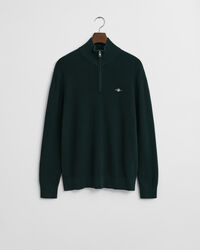 Ribstrikket sweater af bomuld og merinould med halv lynlås