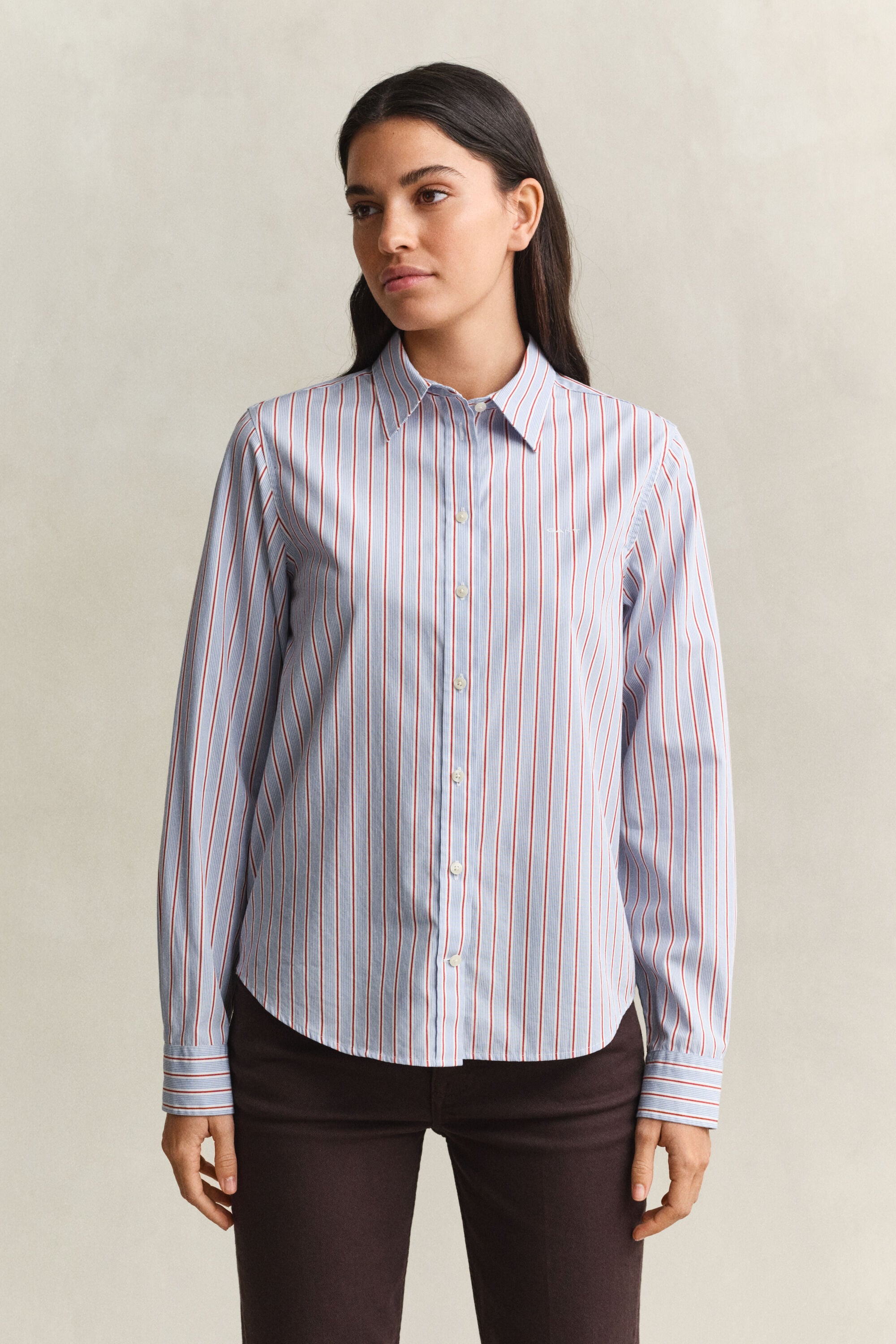 Regular fit stribet klassisk poplin-skjorte