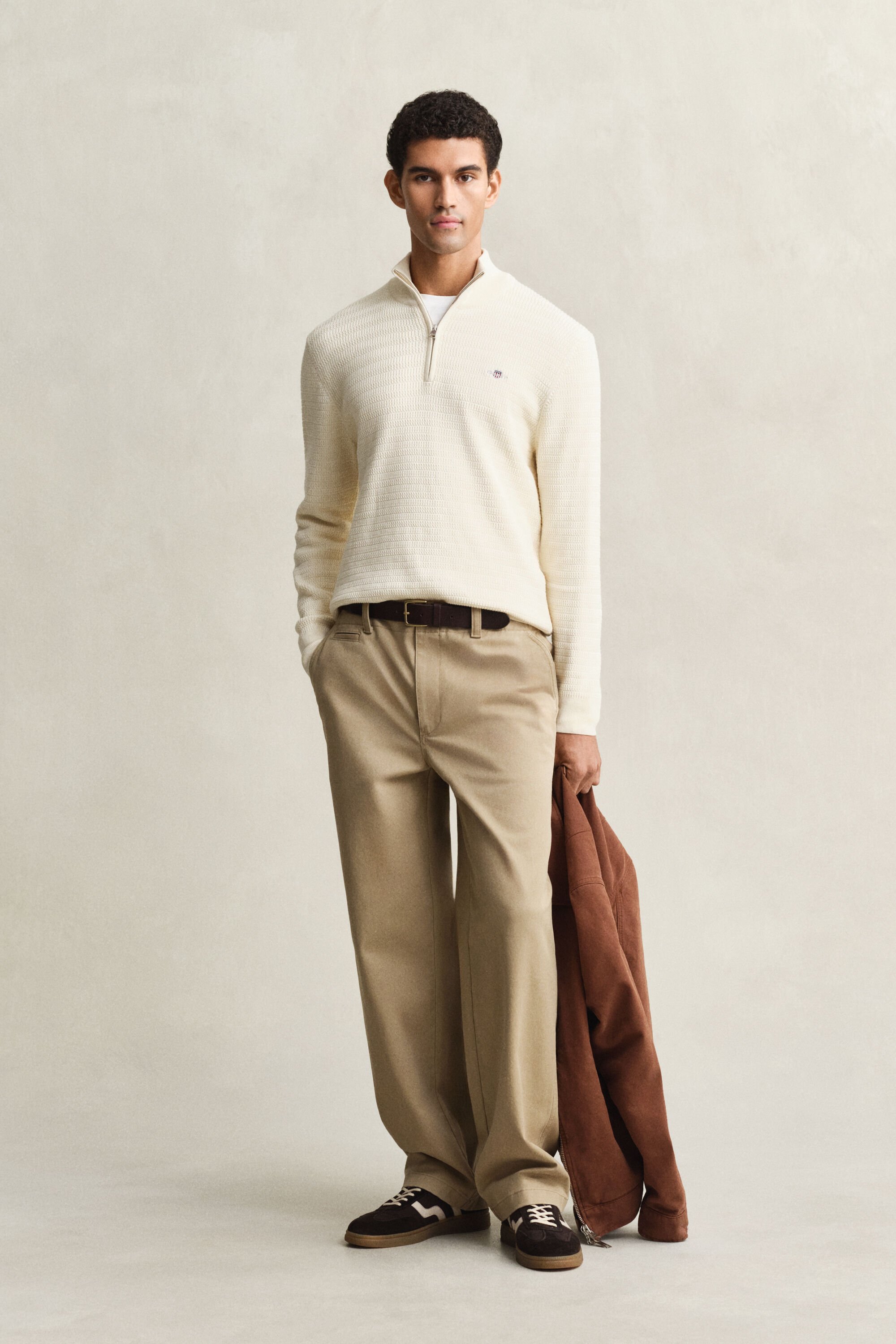 Mini kabelstrikket sweater med halv lynlås