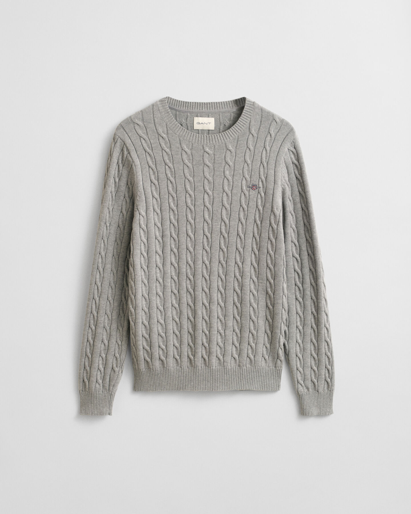 Crewneck sweater af bomuld med kabelstrik