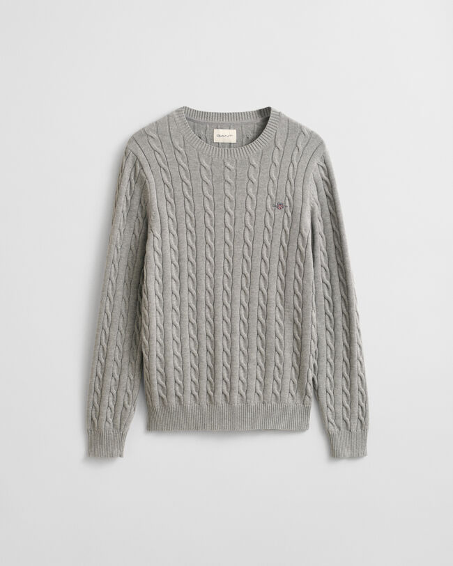 Crewneck sweater af bomuld med kabelstrik