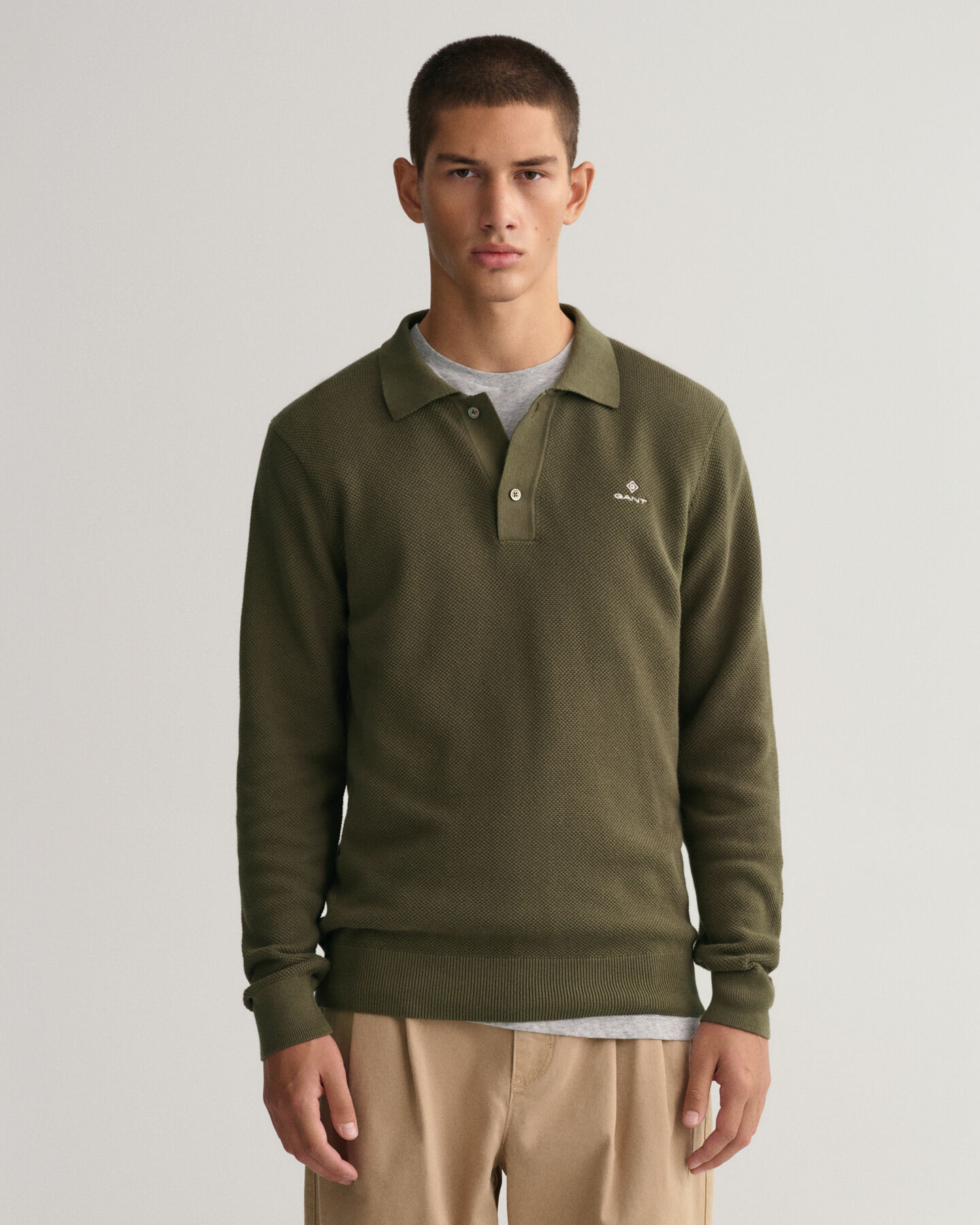 Polo sweater af bomuldspiqu&eacute;