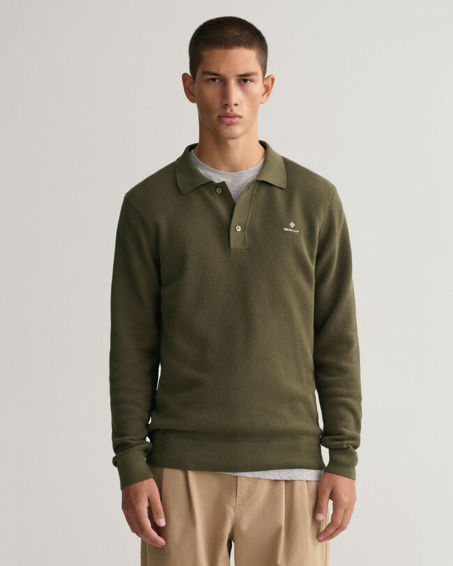 Polo sweater af bomuldspiqu&eacute;