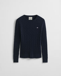 Crewneck sweater af strækbomuld med kabelstrik