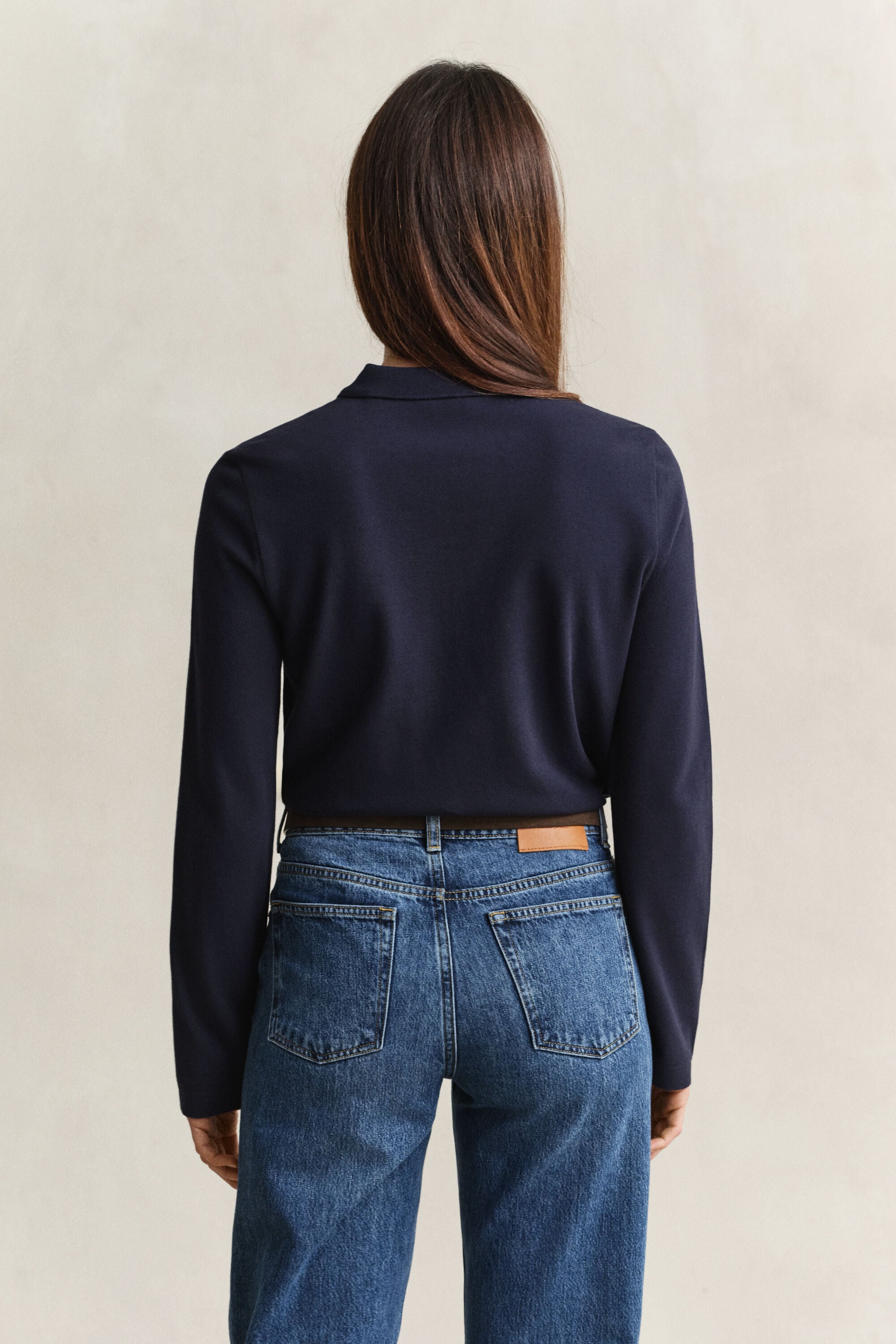 Langærmet piqué polo-top