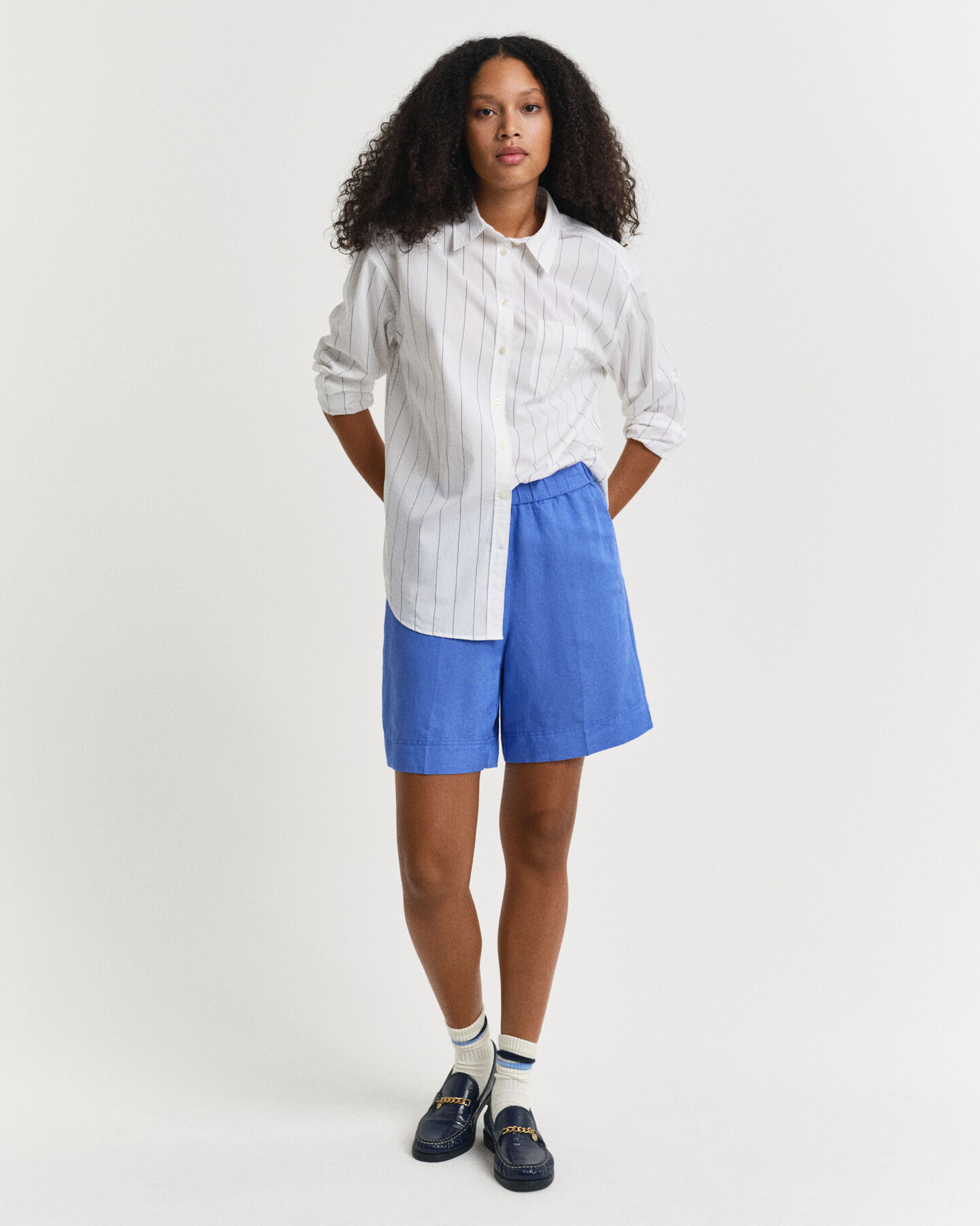 Relaxed fit pull-on shorts i hørblanding