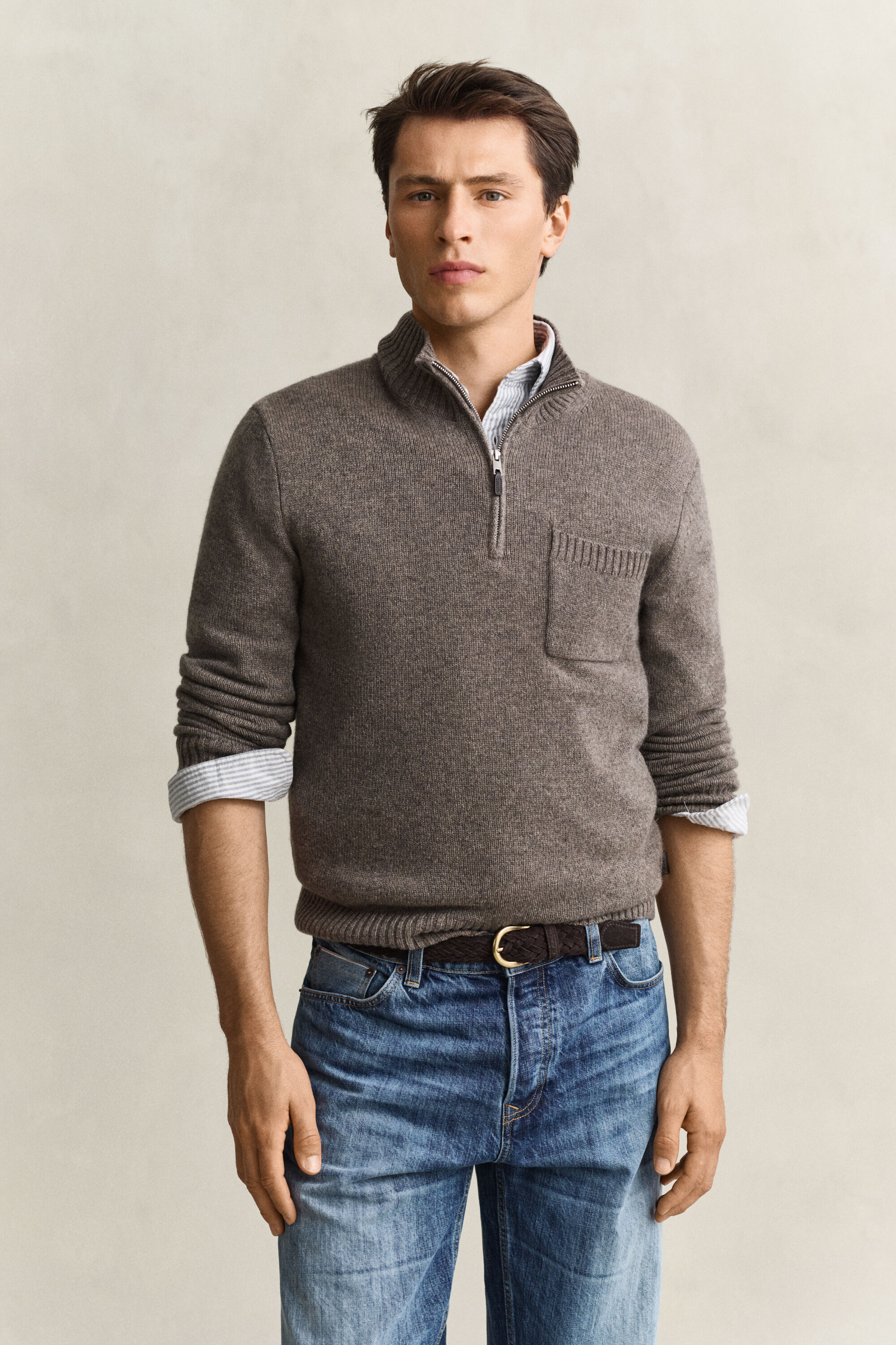 Kashmir sweater med halv lynlås