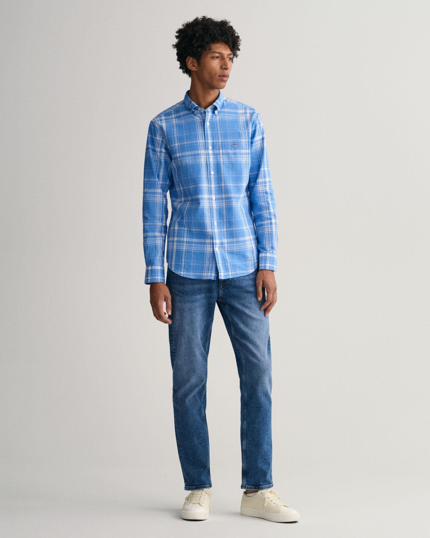 Regular fit ternet skjorte af bomuld og hør