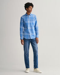 Regular fit ternet skjorte af bomuld og hør