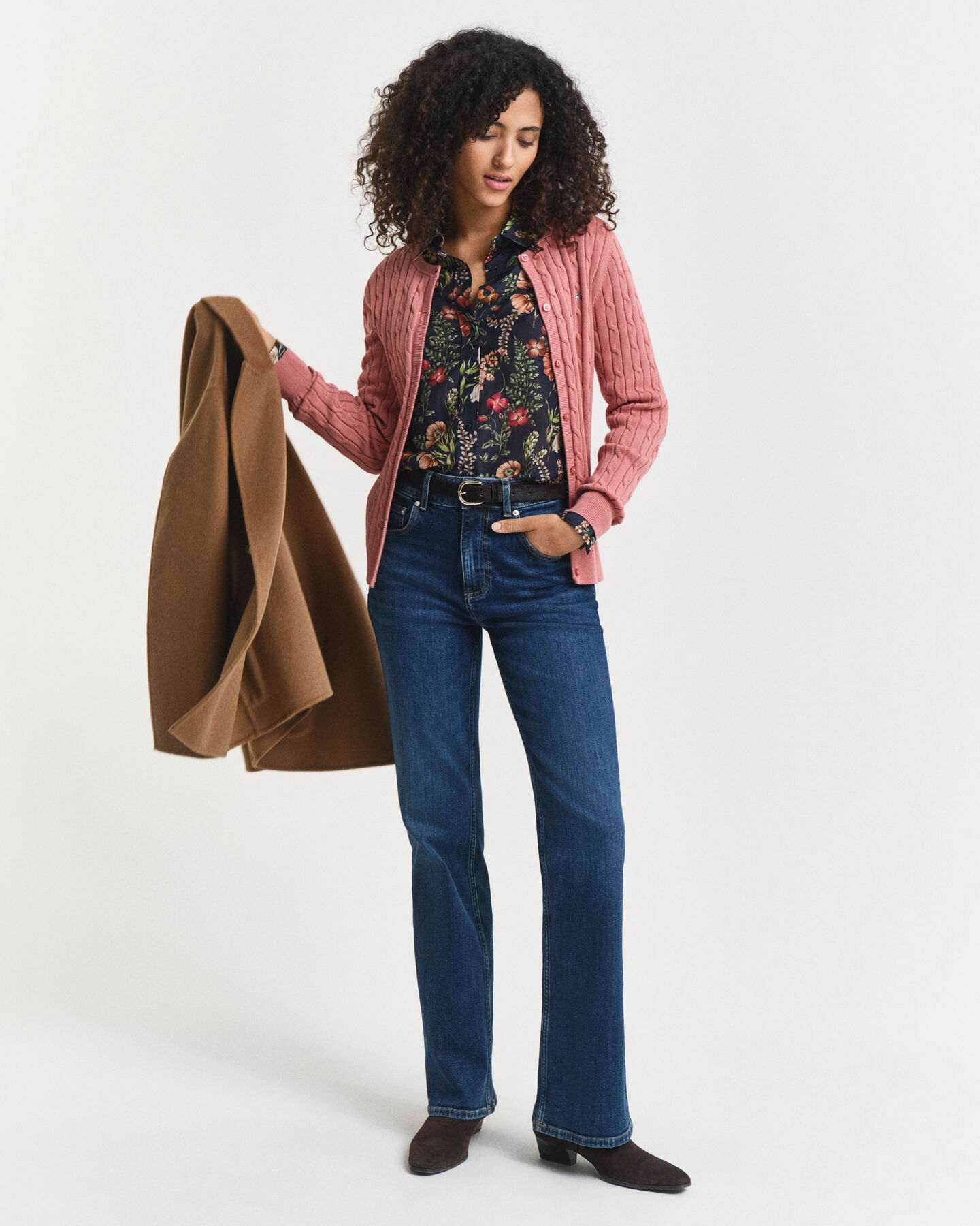 Cardigan af strækbomuld med kabelstrik