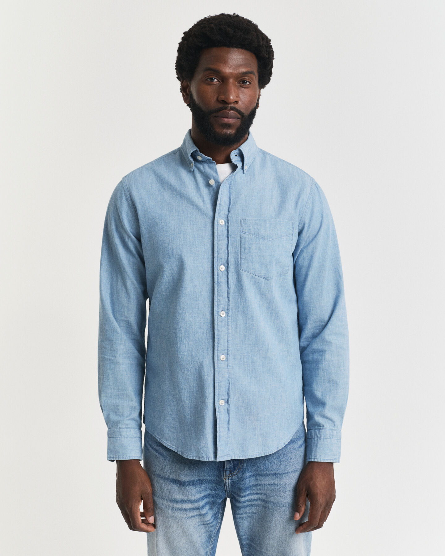 Regular fit indigo chambray skjorte