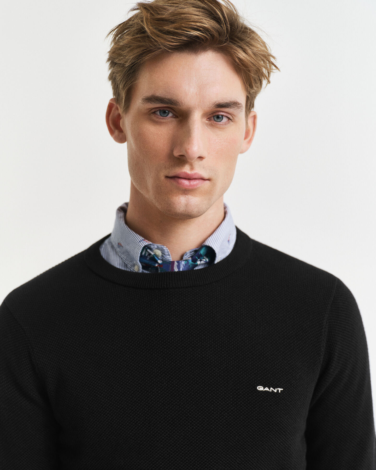 Crewneck sweater af bomuldspiqué