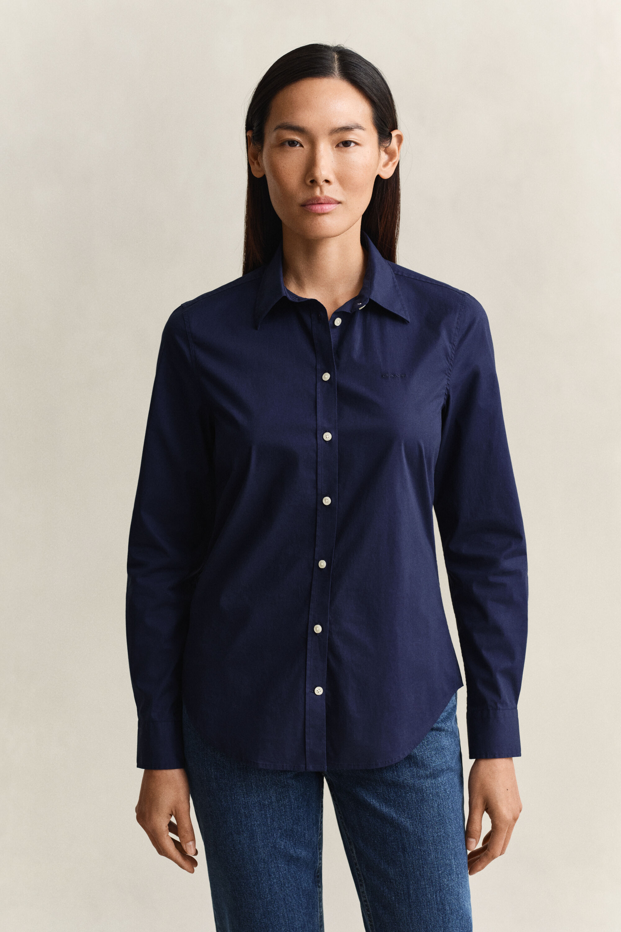 Slim fit poplin skjorte