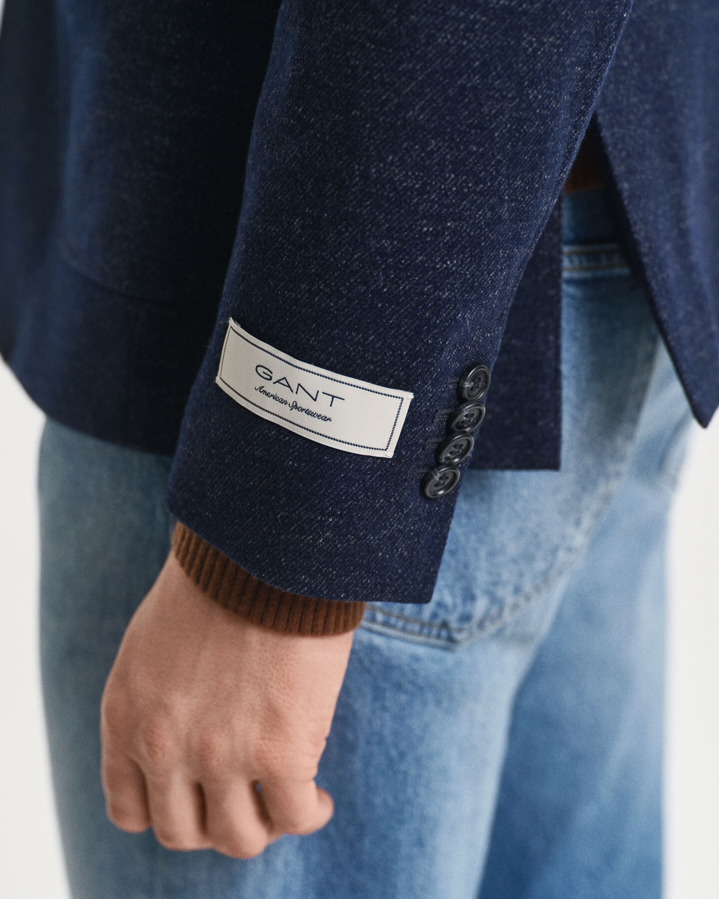 Tofarvet jerseyblazer i uld og bomuld